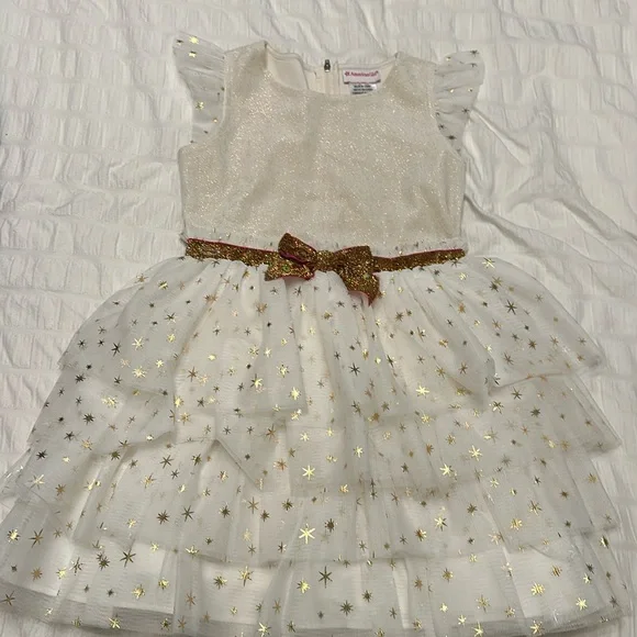 American Girl Dresses | Euc American Girl Dress - Cream & Gold Party Holiday Dress Size 7 | Color: Cream/Gold | Size: 7g